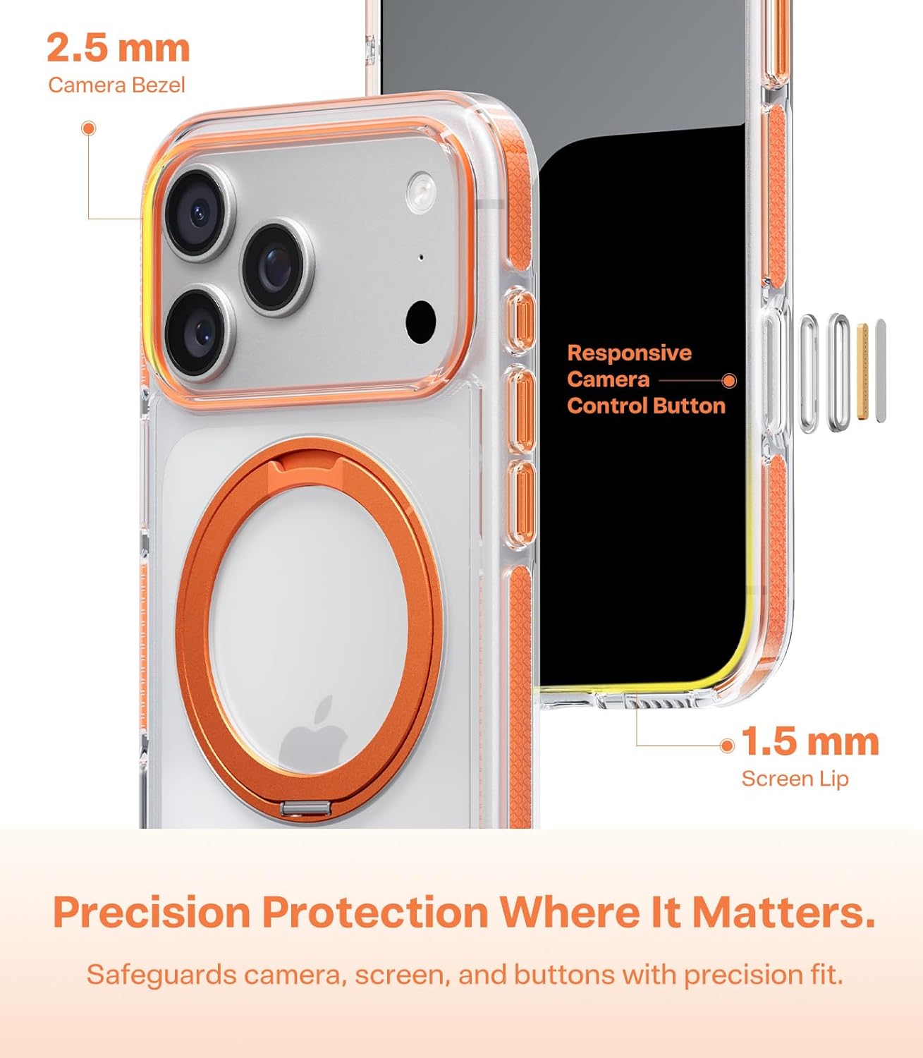 TORRAS 360 Magnetic Stand for iPhone 17 Pro Max Case, [Fit for MagSafe] [4X Military-Grade Protection] Slim Case for iPhone 17 Pro Max 6.9 2025, Clear-Orange, Ostand O3 Fitness Series